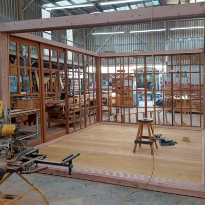 Sun Gazebo with Sliding Doors Under Construction.