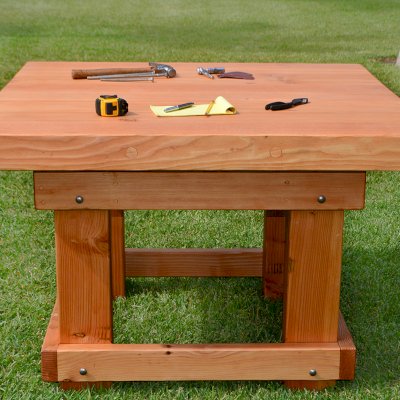 Super Heavy Duty Workshop Table (Options: 4' x 4', Douglas-Fir, Transparent Premium Sealant).