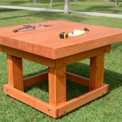 Super Heavy Duty Workshop Table (Options: 4' x 4', Douglas-Fir, Transparent Premium Sealant).