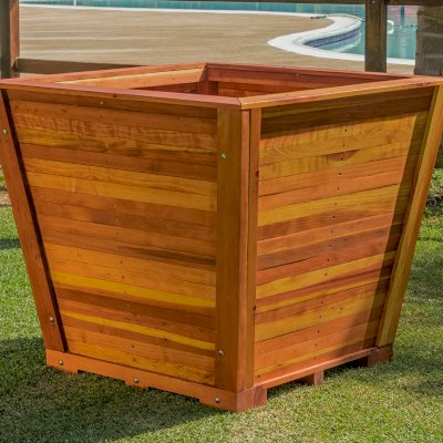 Tapered Planters (Options: 31" Square Base x 41" Square Top x 36"H, California Redwood, Standard Base, Interior and Exterior of Box with Sealant (No Growing Vegetables), Transparent Premium Sealant).