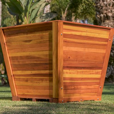 Tapered Planters (Options: 31" Square Base x 41" Square Top x 36"H, California Redwood, Standard Base, Interior and Exterior of Box with Sealant (No Growing Vegetables), Transparent Premium Sealant).