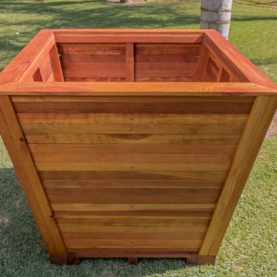 Tapered Planters (Options: 31" Square Base x 41" Square Top x 36"H, California Redwood, Standard Base, Interior and Exterior of Box with Sealant (No Growing Vegetables), Transparent Premium Sealant).