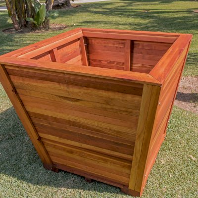 Tapered Planters (Options: 31" Square Base x 41" Square Top x 36"H, California Redwood, Standard Base, Interior and Exterior of Box with Sealant (No Growing Vegetables), Transparent Premium Sealant).