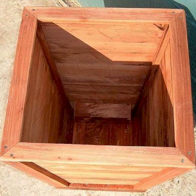 Tapered Planters (Options: 12" Square Base x 18" Square Top x 16.5"H, Mature Redwood, Standard Base, Interior and Exterior of Box with Sealant (No Growing Vegetables), Transparent Premium Sealant).