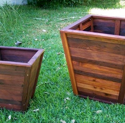 Tapered Planters (Options: 12" Square Base x 18" Square Top x 16.5"H and 18" Square Base x 24" Square Top x 26"H, Interior and Exterior of Box with Sealant (No Growing Vegetables), Coffee-Stain Premium Sealant).