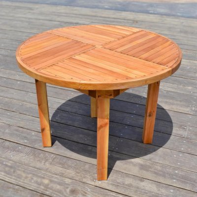 Terrace Round Wooden Table (Options: 3.5 ft, No Seating, Douglas-Fir, Standard Tabletop, No Umbrella Hole, Transparent Premium Sealant).