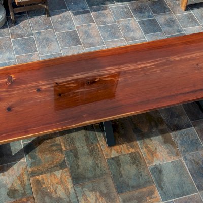 Ancient Redwood Epoxy Finish Slab Table (Options: 11' L, 34" W, 2" Tabletop Thickness, Standard Steel Legs).