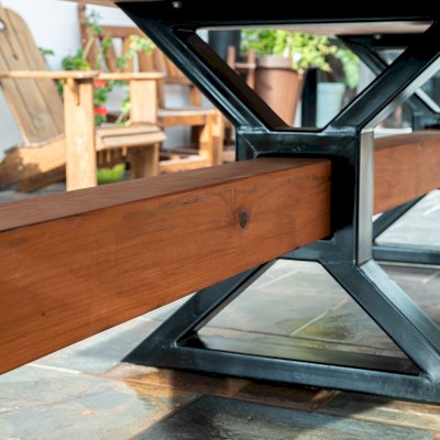 Ancient Redwood Epoxy Finish Slab Table (Options: 11' L, 34" W, 2" Tabletop Thickness, Standard Steel Legs).