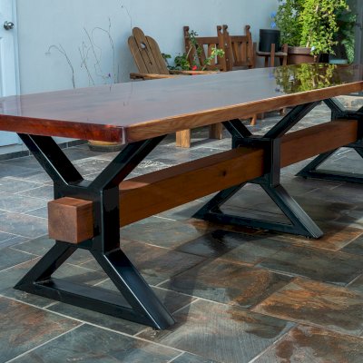 Ancient Redwood Epoxy Finish Slab Table (Options: 11' L, 34" W, 2" Tabletop Thickness, Standard Steel Legs).