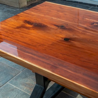 Ancient Redwood Epoxy Finish Slab Table (Options: 11' L, 34" W, 2" Tabletop Thickness, Standard Steel Legs).