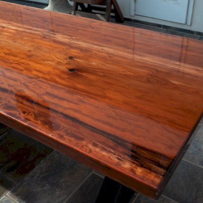 Ancient Redwood Epoxy Finish Slab Table (Options: 11' L, 34" W, 2" Tabletop Thickness, Standard Steel Legs).