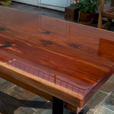 Ancient Redwood Epoxy Finish Slab Table (Options: 11' L, 34" W, 2" Tabletop Thickness, Standard Steel Legs).