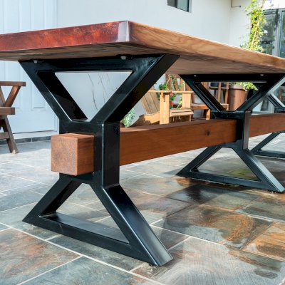 Ancient Redwood Epoxy Finish Slab Table (Options: 11' L, 34" W, 2" Tabletop Thickness, Standard Steel Legs).