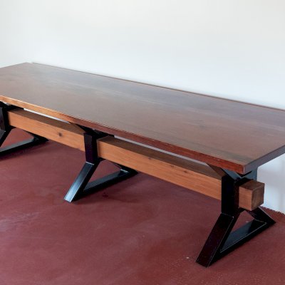Ancient Redwood Epoxy Finish Slab Table (Options: 11' L, 34" W, 2" Tabletop Thickness, Standard Steel Legs).