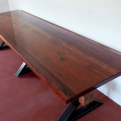 Ancient Redwood Epoxy Finish Slab Table (Options: 11' L, 34" W, 2" Tabletop Thickness, Standard Steel Legs).