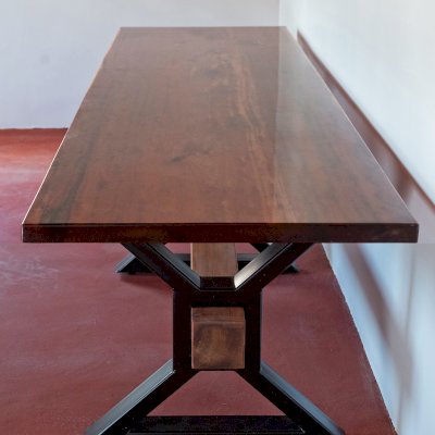 Ancient Redwood Epoxy Finish Slab Table (Options: 11' L, 34" W, 2" Tabletop Thickness, Standard Steel Legs).