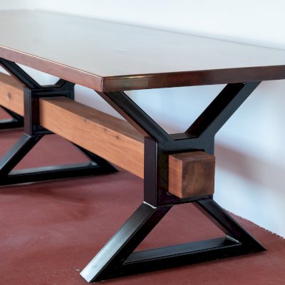 Ancient Redwood Epoxy Finish Slab Table (Options: 11' L, 34" W, 2" Tabletop Thickness, Standard Steel Legs).