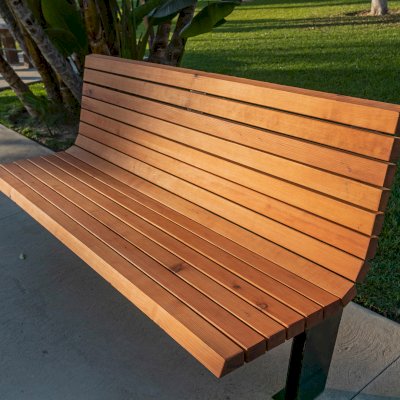 Boomerang Bench (Options: 5ft L, Douglas, No Engraving, Transparent Premium Sealant).