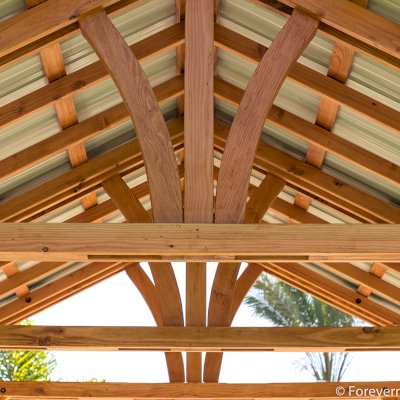 Breezy Pavilion (Options: 14' L x 12' W, Douglas-fir, 4-Post Anchor Kit for High-Wind, No Ceiling Fan Base, Vertical Decorative Trims, Transparent Premium Sealant).