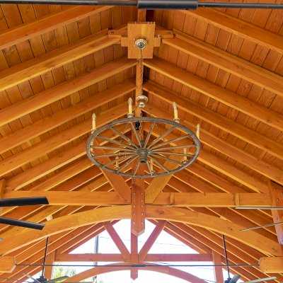 Cardinal's Nest Pavilions (Options: 40’ L x 26’ W, Douglas-fir, Post Anchor Kit for High-Wind, Electrical Wiring Trim Kit for 2 Posts, 1 Accessory Base, Transparent Premium Sealant), Photo Courtesy of D. Pratchard of Santa Clarita, CA.