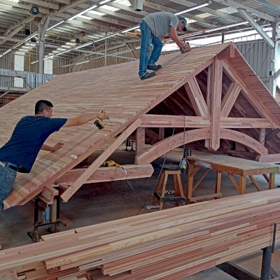 Cardinal's Nest Pavilion Under Construction (Options: 26' L x 22' W, Mosaic Redwood). 