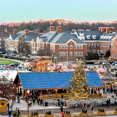Cardinal's Nest Pavilion (Options: 80' L x 34' W, California Redwood, Transparent Premium Sealant). Pavilion Installed in Carmel, IN, for the Carmel Christkindlmarkt, Named Best Holiday Market in the Country in 2021.