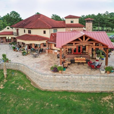 Custom Cardinal's Nest Pavilion (Options: 28 ft x 26 ft, Douglas-fir, Posts Anchor Kit for High-Wind, Coffee-Stain Premium Sealant). Note: Custom dormer added by customer request. Photo Courtesy of T. Wilsford of Montgomery, Alabama.