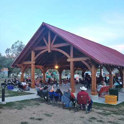 Cardinal's Nest Pavilion (Options: 60' L x 34' W, California Redwood, No Ceiling Fan Base, 9' H Posts, No Post Decorative Trims, Post Anchor Kit for High-Wind, Transparent Premium Sealant). Photo Courtesy of S. Jeffrey of Cimarron, NM.