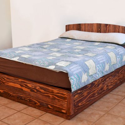 Chest Beds (Options: Queen Size, Douglas-fir, Halfmoon Headboard, 1 Set of Drawers on West Side of Bed, Coffee-Stain Premium Sealant). 