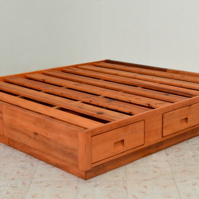 Chest Beds (Options: King Size, Old-Growth Redwood, No Headboard, 2 Set of Drawers, One on Each Side, Transparent Premium Sealant). 