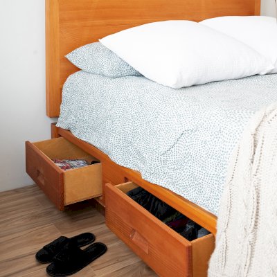 Chest Beds (Options: Queen Size, Douglas-fir, Seamless Headboard, Sets of Drawers on Both Sides, Transparent Premium Sealant). 