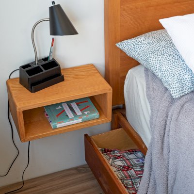 Chest Beds (Options: Queen Size, Douglas-fir, Seamless Headboard, Sets of Drawers on Both Sides, Transparent Premium Sealant) with 2 Custom Night Stands. 