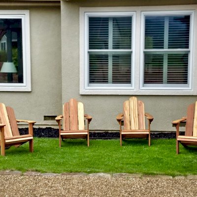 Classic Adirondack Chairs (Options: California Redwood, No Cushion, No Ottoman, Transparent Premium Sealant). Photo Courtesy of M. Butler of Napa, CA.