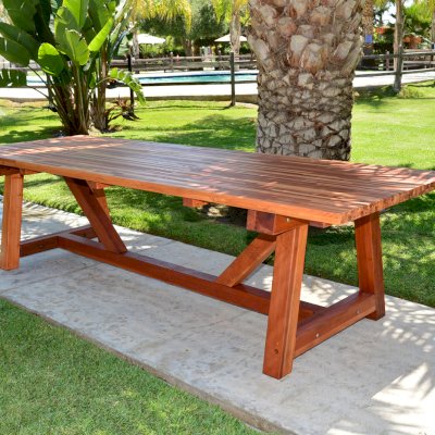 Classic Redwood Patio Table (Options: Mosaic Redwood, No Seating, Transparent Premium Sealant).