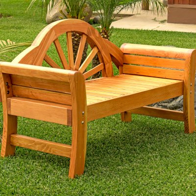 Dawn Bench (Options: 5 ft, California Redwood, No Engraving, Transparent Premium Sealant).