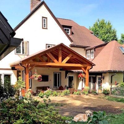 Del Norte Porch Pavilion (Options: 17' L x 18' W, Douglas-fir, 2-Post Anchor Kit for High-Wind, 1 Ceiling Fan Base, Straight Internal Truss Supports by Custom Request, 1 Electrical Wiring Trim Kit, No Post Decorative Trims, Transparent Premium Sealant).