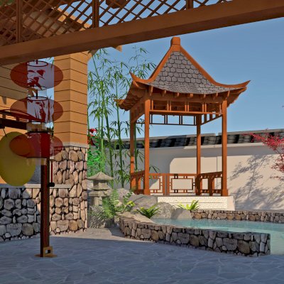 Dragon Pavilion (Conceptual drawing shows 10' x 10' post spacing and roofing size at 13' 6' x 13' 6").