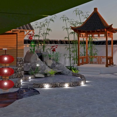 Dragon Pavilion (Conceptual drawing shows 10' x 10' post spacing and roofing size at 13' 6' x 13' 6").