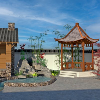 Dragon Pavilion (Conceptual drawing shows 10' x 10' post spacing and roofing size at 13' 6' x 13' 6").