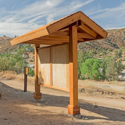 Emerald Necklace Trail Kiosk (Options: 11' x 7', 8x8 Posts, California Redwood, Transparent Premium Sealant).