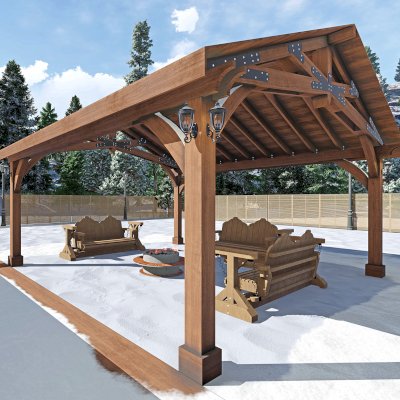 Esther Scissor Truss Pavilion (Options: 20’ L x 20’ W). Image shown is a scaled rendering.