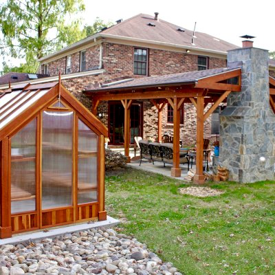 The Forever Hot House (Options: 8 ft L x 6 ft W, California Redwood, 2 shelves long, Transparent Premium Sealant).
