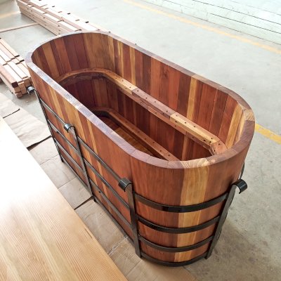 Custom The Half Barrel Planters (Options: California Redwood, Interior and Exterior of Box with Sealant [No Growing Vegetables], Transparent Premium Sealant). 