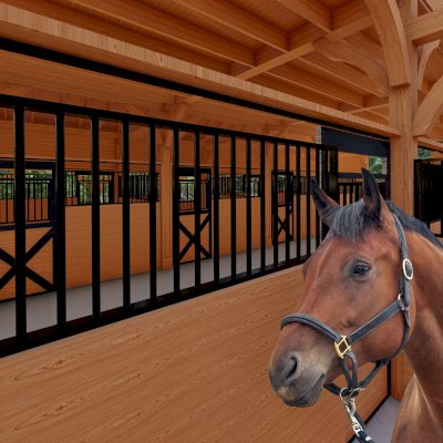 Heavenly Horse Barndominium (Options: 74' L x 63' W). Image shown is a scaled rendering. (interior view with ladders).