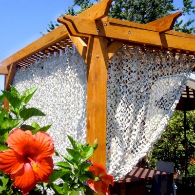 Lattice Pergola Kit (Options: 10' x 10', Mature Redwood, No Electrical Wiring Trim, 4-Post Anchor Kit for Concrete, No Ceiling Fan Base, No Privacy Panels, No Curtain Rods, 9' Post Height, Transparent Premium Sealant).