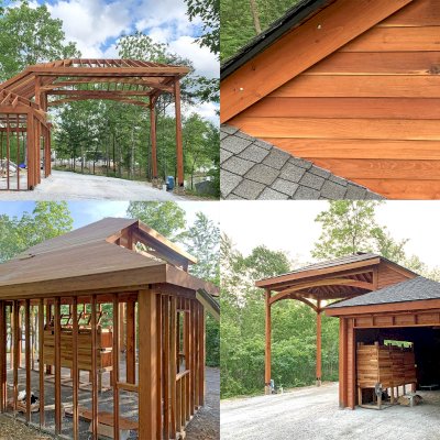 Custom Loreto Pavilion with Cabin Attached (Options: Redwood, Transparent Premium Sealant). Photo Courtesy of L. Miller of Tupelo, Mississippi.