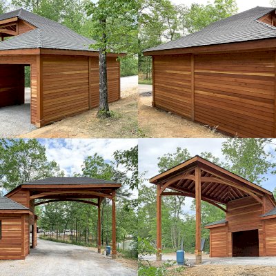Custom Loreto Pavilion with Cabin Attached (Options: Redwood, Transparent Premium Sealant). Photo Courtesy of L. Miller of Tupelo, Mississippi.
