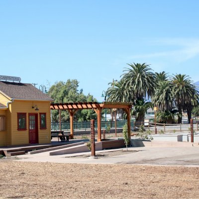 Montvale Pergolas (Options: 16' x 20', Mature Redwood, 4-Post Anchor Kit for Concrete, No Ceiling Fan Base, No Curtain Rods, No Privacy Panels, 9.5' Post, Transparent Premium Sealant). Photos taken in Carpinteria Garden Park during construction, May 10, 2017. Photo Courtesy of Carpinteria Park, 5775 Carpinteria Avenue  Carpinteria, CA  93013.