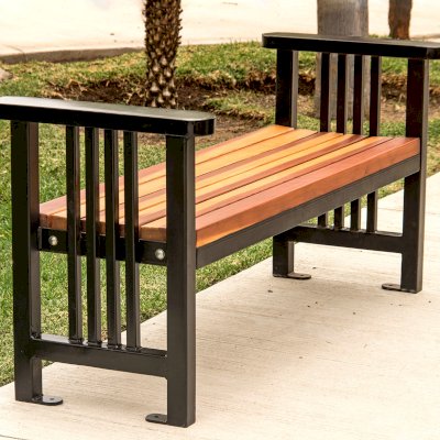 Museum Bench (Options: 5', California Redwood, No Engraving, Transparent Premium Sealant).