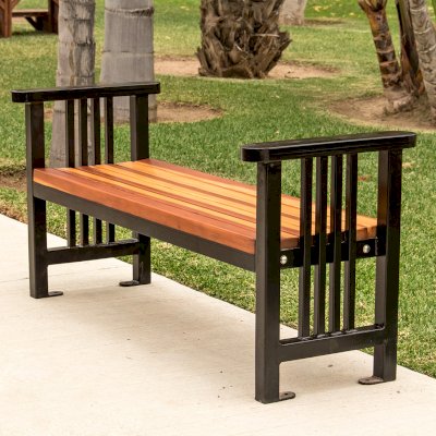 Museum Bench (Options: 5', California Redwood, No Engraving, Transparent Premium Sealant).